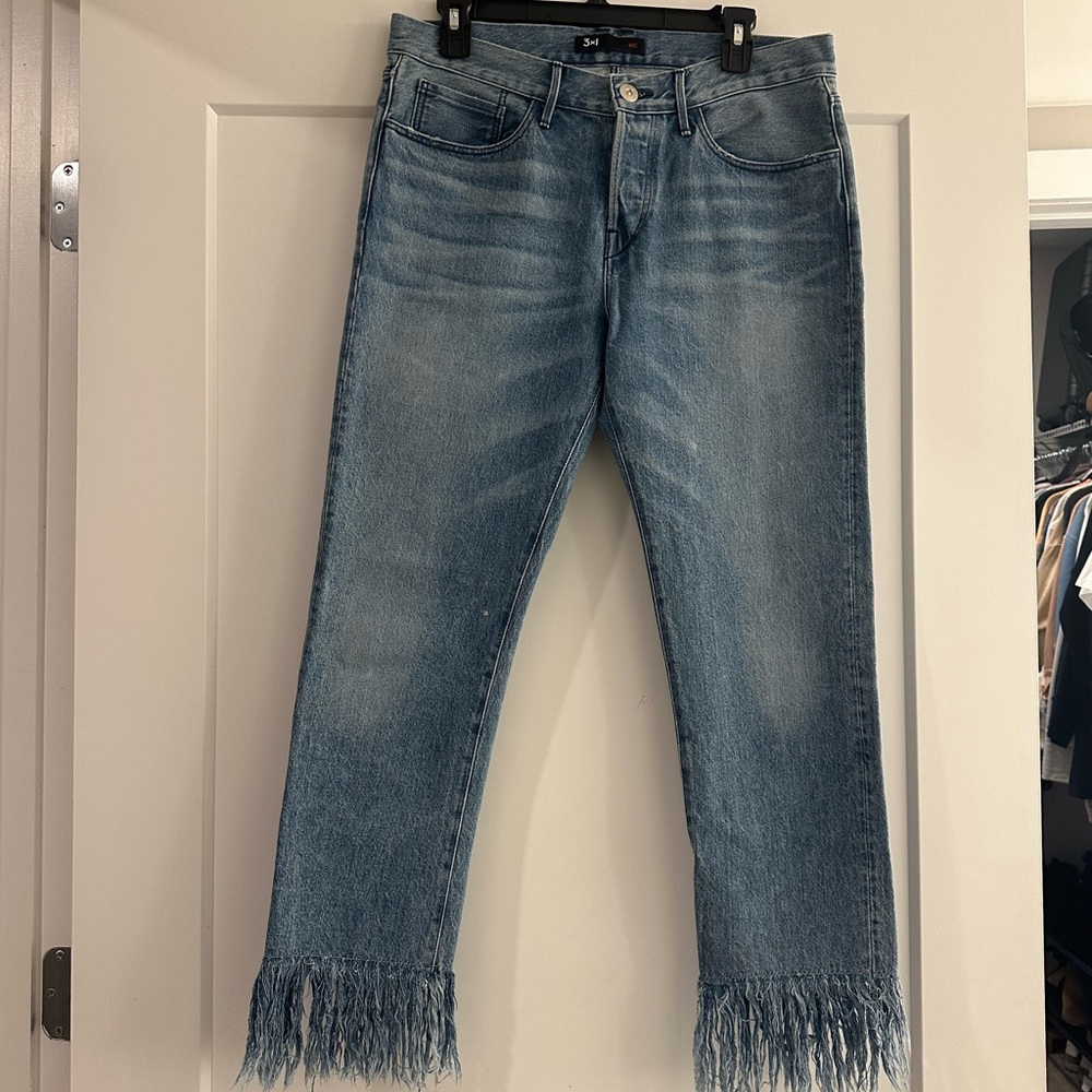 3x1 Fringe Straight Cropped Jeans
